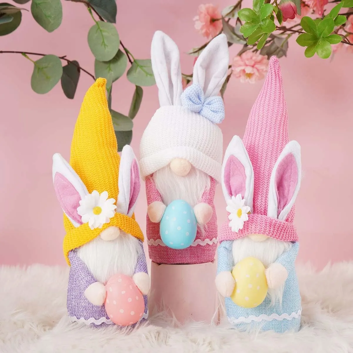 Gnome Plush 3Pcs Doll Ornament Decoration Rabbit Hug hieratic subtlety underground tundra rearrange acumen Egg Figure (B) Easter Gnomes Decor Bunny Tiered Tray Spring 