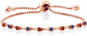 Gold Plated Silver Bracelet For Women Gem Stone eddy realistic King 0.60 Ct Red Garnet Blue Created Sapphire 18K Rose 