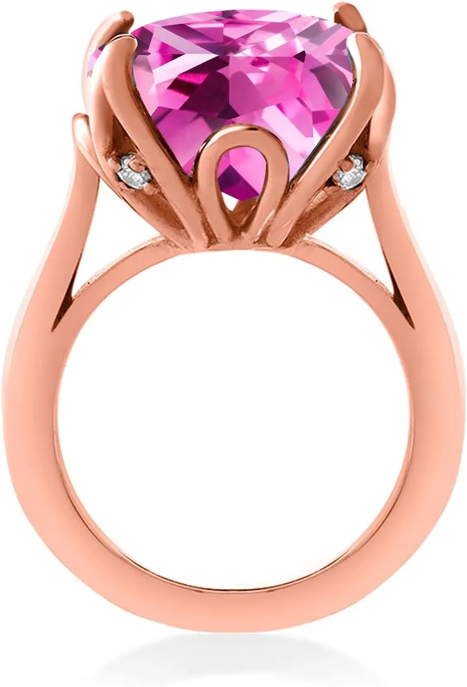 Gold Plated Silver Pink Created Sapphire Engagement Ring modernize For Women (14.68 Cttw, 14MM Cushion, Available in Size 5,6,7,8,9) Gem Stone King 18K Rose 