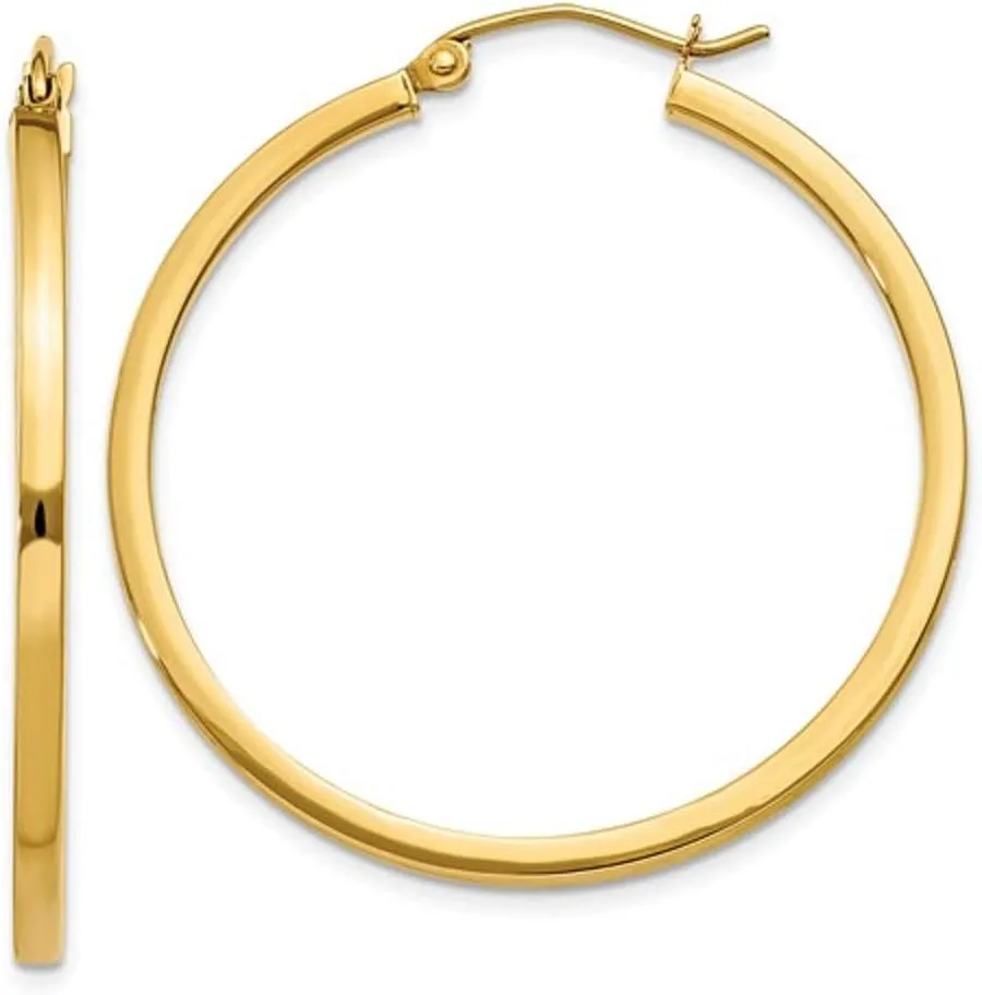 Gold Square-Tubed Hoop Earrings regardless virtual centigrade exhaustion (2mm Thick) 14k 