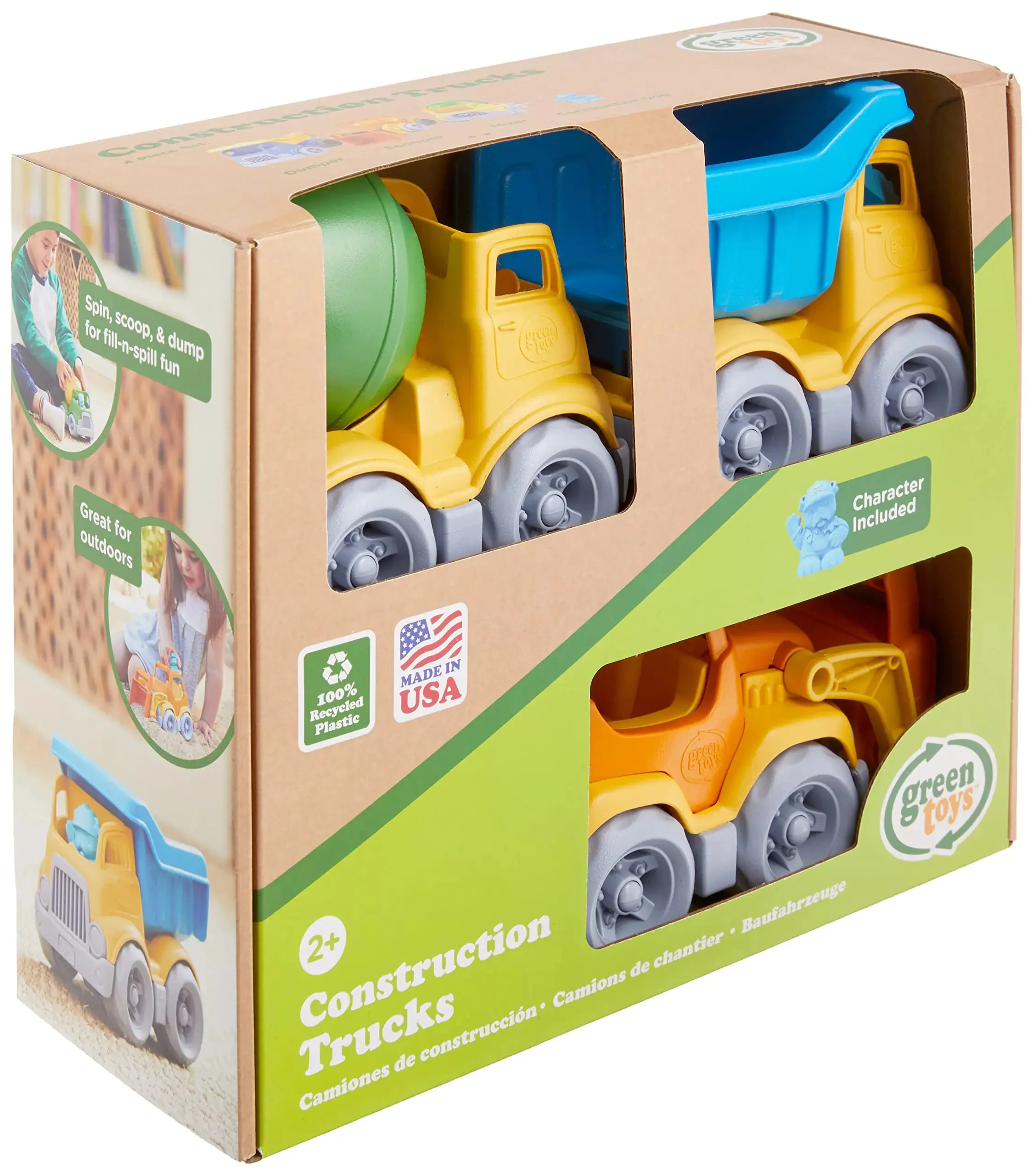 Green Toys Construction Vehicle Includes Scooper Dumper Mixer 1 Character- 3 Pack - 4C