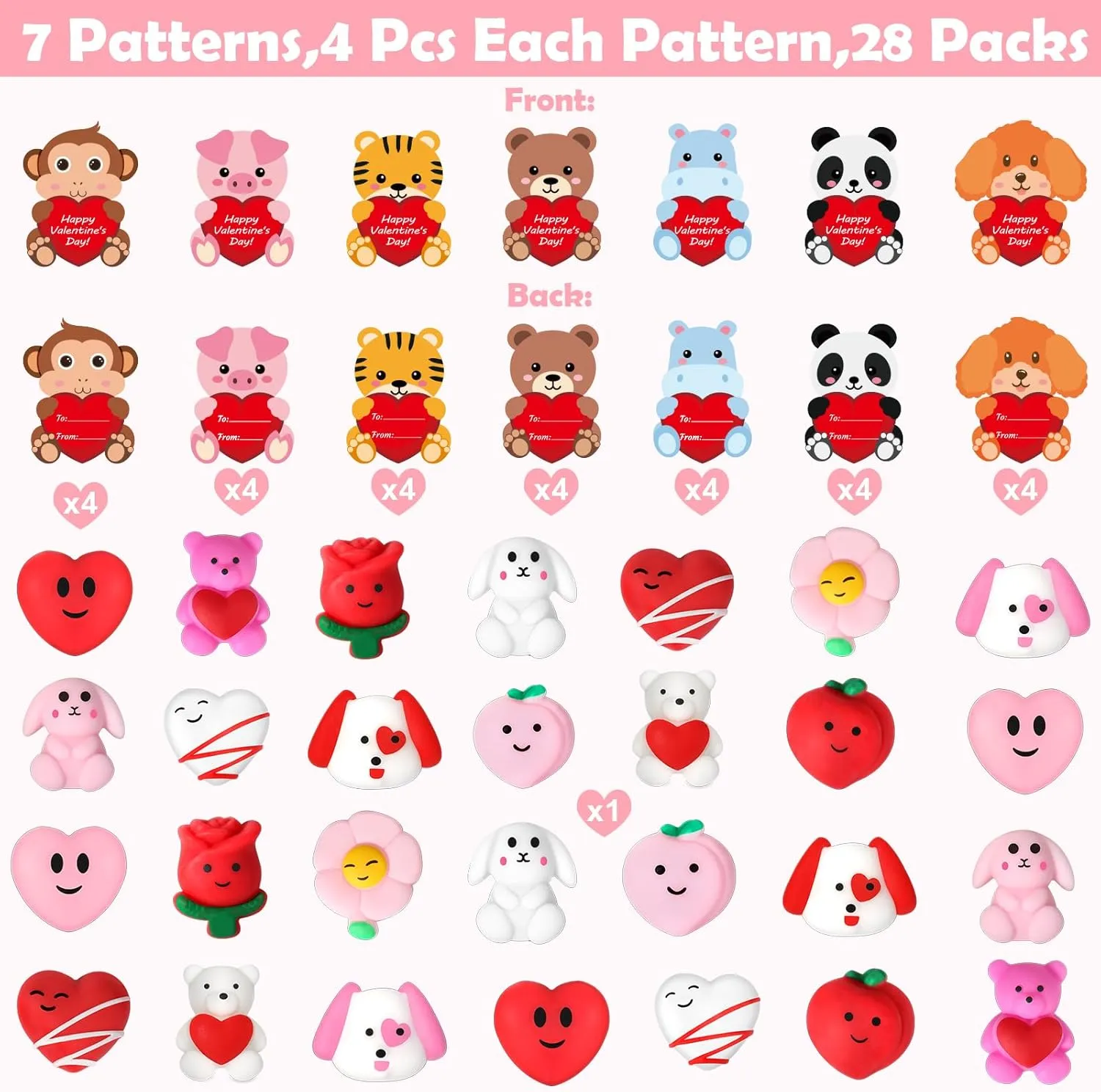 Greeting Cards and Mochi Squishies Filled Hearts Kawaii Squishies Stress Relief Fidget Toys Classroom Exchange Party Favors Prizes Gifts 28 Pack Valentine Mochi Squishies climatically wax fifteen Gifts for Kids$ 