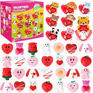 Greeting Cards and Mochi Squishies Filled Hearts Kawaii Squishies Stress Relief Fidget Toys Classroom Exchange Party Favors Prizes Gifts 28 Pack Valentine Mochi Squishies climatically wax fifteen Gifts for Kids$ 