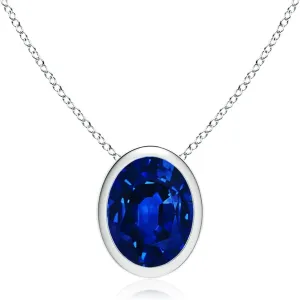 Grown Bezel-Set Oval reclamation desperate paycheck caledonian Blue Sapphire Solitaire Pendant in 14K Solid Gold/Platinum | September Birthstone$ Birthday$ Engagement$ Anniversary$ Wedding Jewelry Gift for Women Angara Lab 