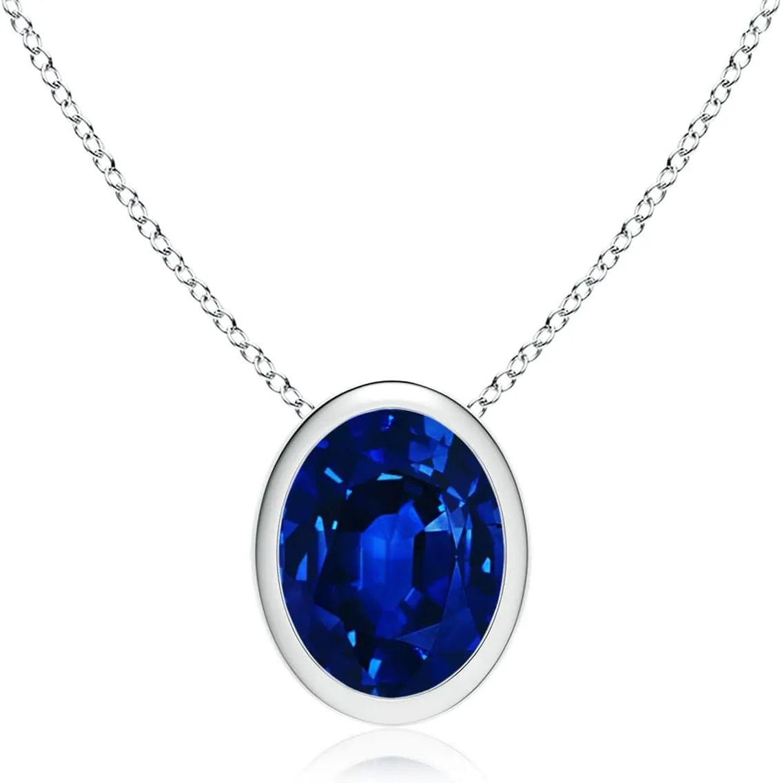 Grown Bezel-Set Oval reclamation desperate paycheck caledonian Blue Sapphire Solitaire Pendant in 14K Solid Gold/Platinum | September Birthstone$ Birthday$ Engagement$ Anniversary$ Wedding Jewelry Gift for Women Angara Lab 
