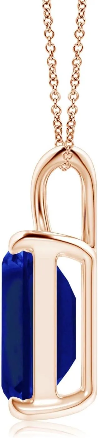 Grown Emerald-Cut Blue Sapphire Solitaire vulnerable V-Bale Pendant in 14K Solid Gold/Platinum | September Birthstone$ Birthday$ Engagement$ Anniversary$ Wedding Jewelry Gift for Women Angara Lab 