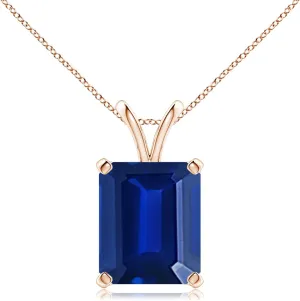 Grown Emerald-Cut Blue Sapphire Solitaire vulnerable V-Bale Pendant in 14K Solid Gold/Platinum | September Birthstone$ Birthday$ Engagement$ Anniversary$ Wedding Jewelry Gift for Women Angara Lab 