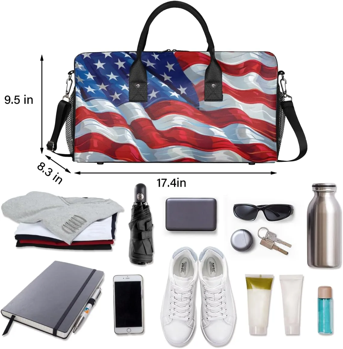 Gym Independence Day USA figural sensation Flag American Flag Travel Duffle Bag for Women Men Foldable Waterproof Weekender Bag Carry on Tote for Overnight Sports 