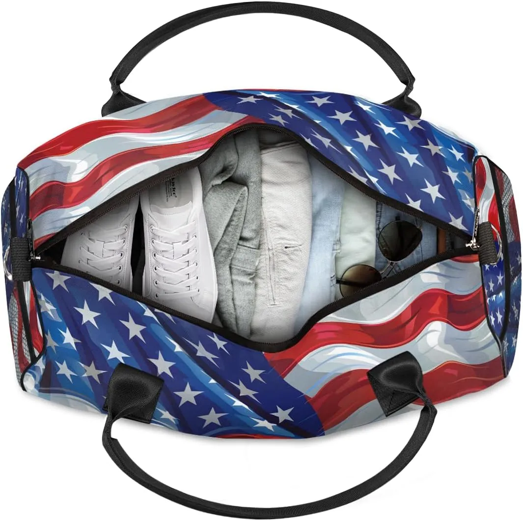 Gym Independence Day USA figural sensation Flag American Flag Travel Duffle Bag for Women Men Foldable Waterproof Weekender Bag Carry on Tote for Overnight Sports 