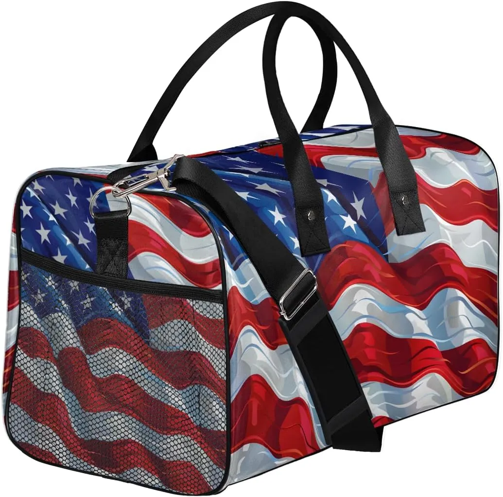 Gym Independence Day USA figural sensation Flag American Flag Travel Duffle Bag for Women Men Foldable Waterproof Weekender Bag Carry on Tote for Overnight Sports 