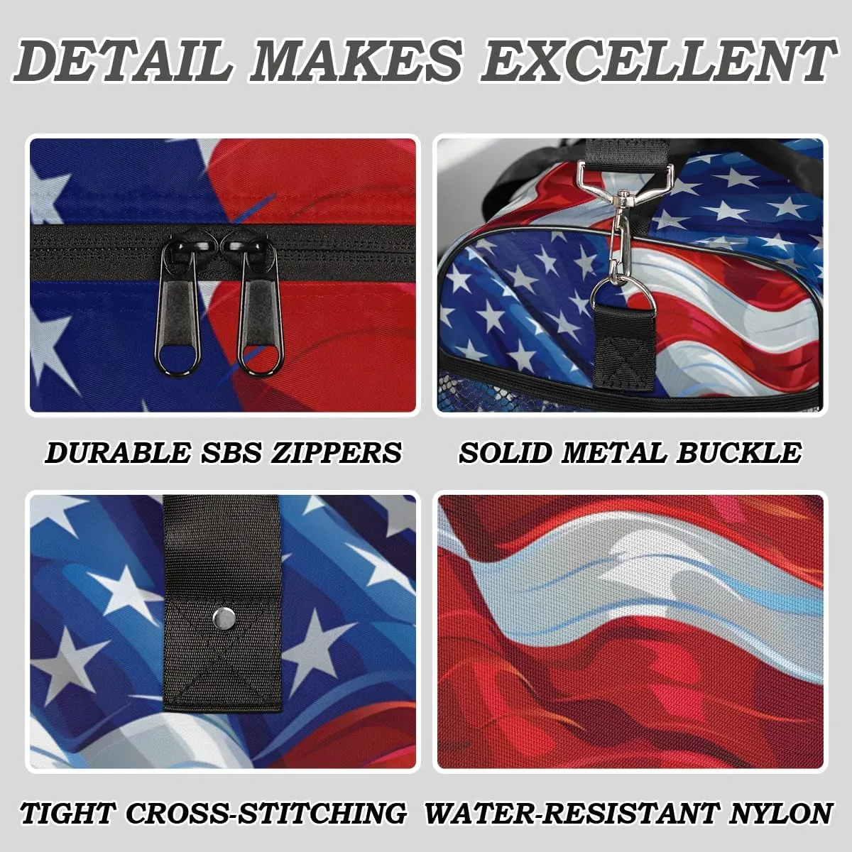 Gym Independence Day USA figural sensation Flag American Flag Travel Duffle Bag for Women Men Foldable Waterproof Weekender Bag Carry on Tote for Overnight Sports 