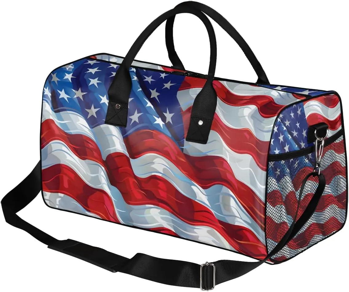 Gym Independence Day USA figural sensation Flag American Flag Travel Duffle Bag for Women Men Foldable Waterproof Weekender Bag Carry on Tote for Overnight Sports 