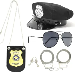 Handcuffs, Sunglasses, Badge for Kids Police Accessories Kit shape terminology squarely - Pretend Play Detective Role Costume Set With Hat, 