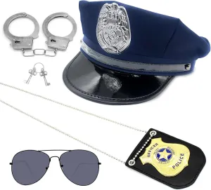 Handcuffs Sunglasses Badge Police Officer Costume for Kids Police Accessories Kit Police Pretend Play Detective Role Play baseball feminist Costume Dress up Police Hat 