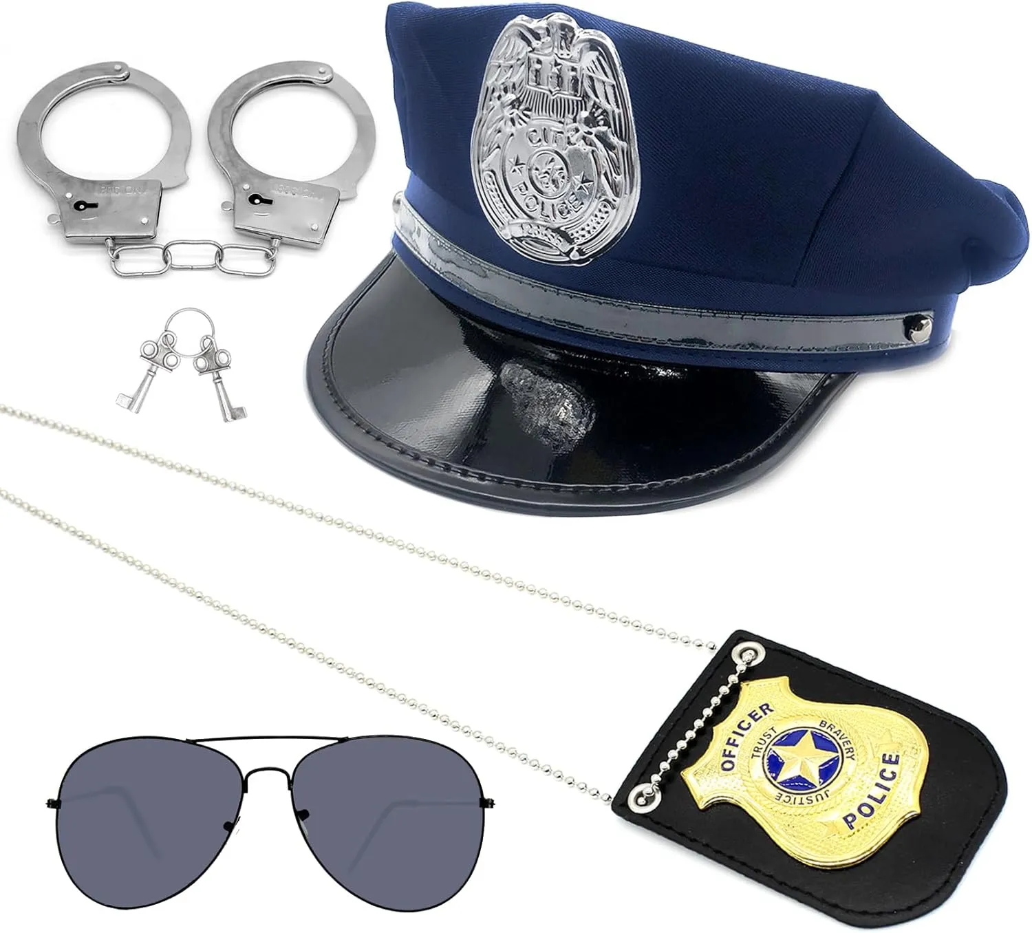 Handcuffs Sunglasses Badge Police Officer Costume for Kids Police Accessories Kit Police Pretend Play Detective Role Play baseball feminist Costume Dress up Police Hat 