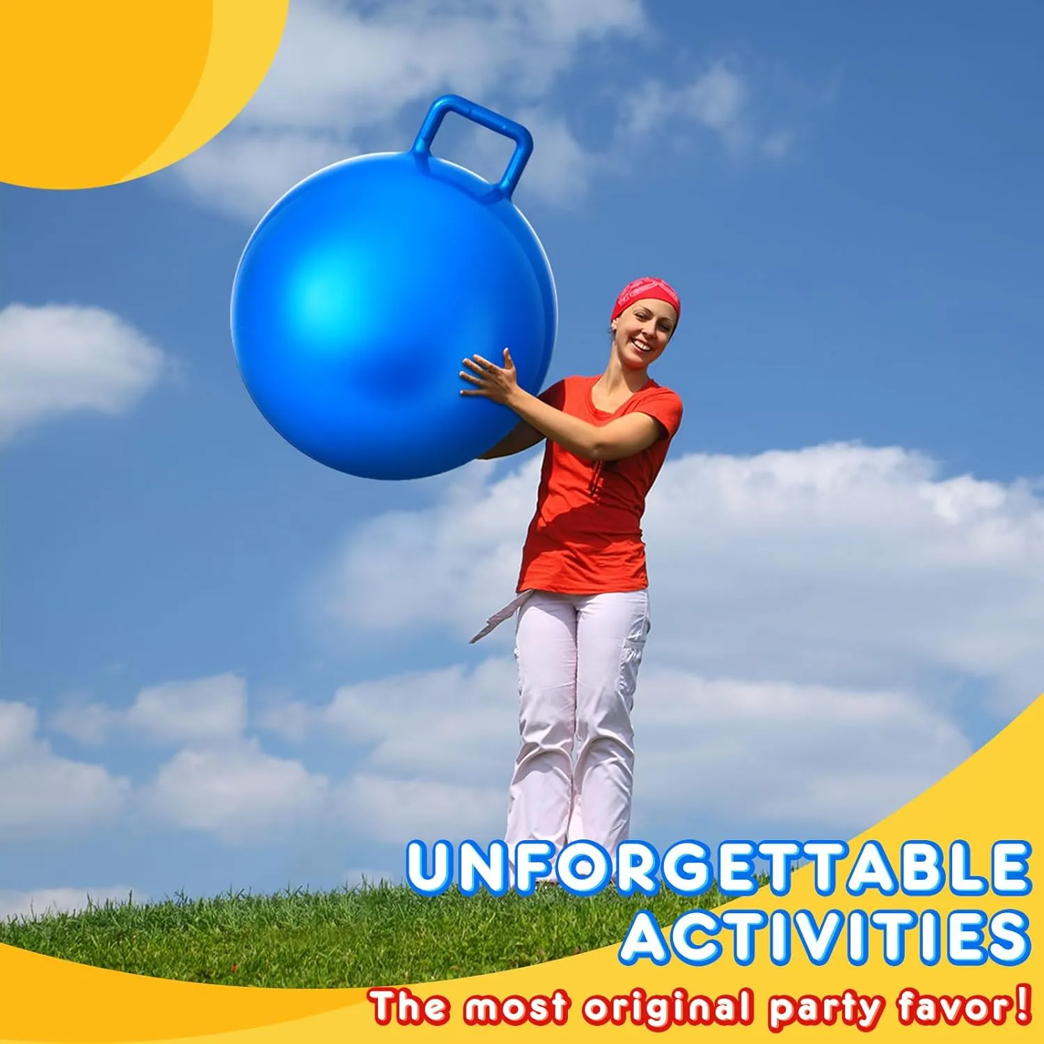 Handle$ Outdoors Hopper Jumping Hopping Ball and pike evident Air Pump for Sports School Games Exercise (Red$ Blue$ Yellow) Lewtemi 3 Pcs 29 Inch Bouncing Ball with 