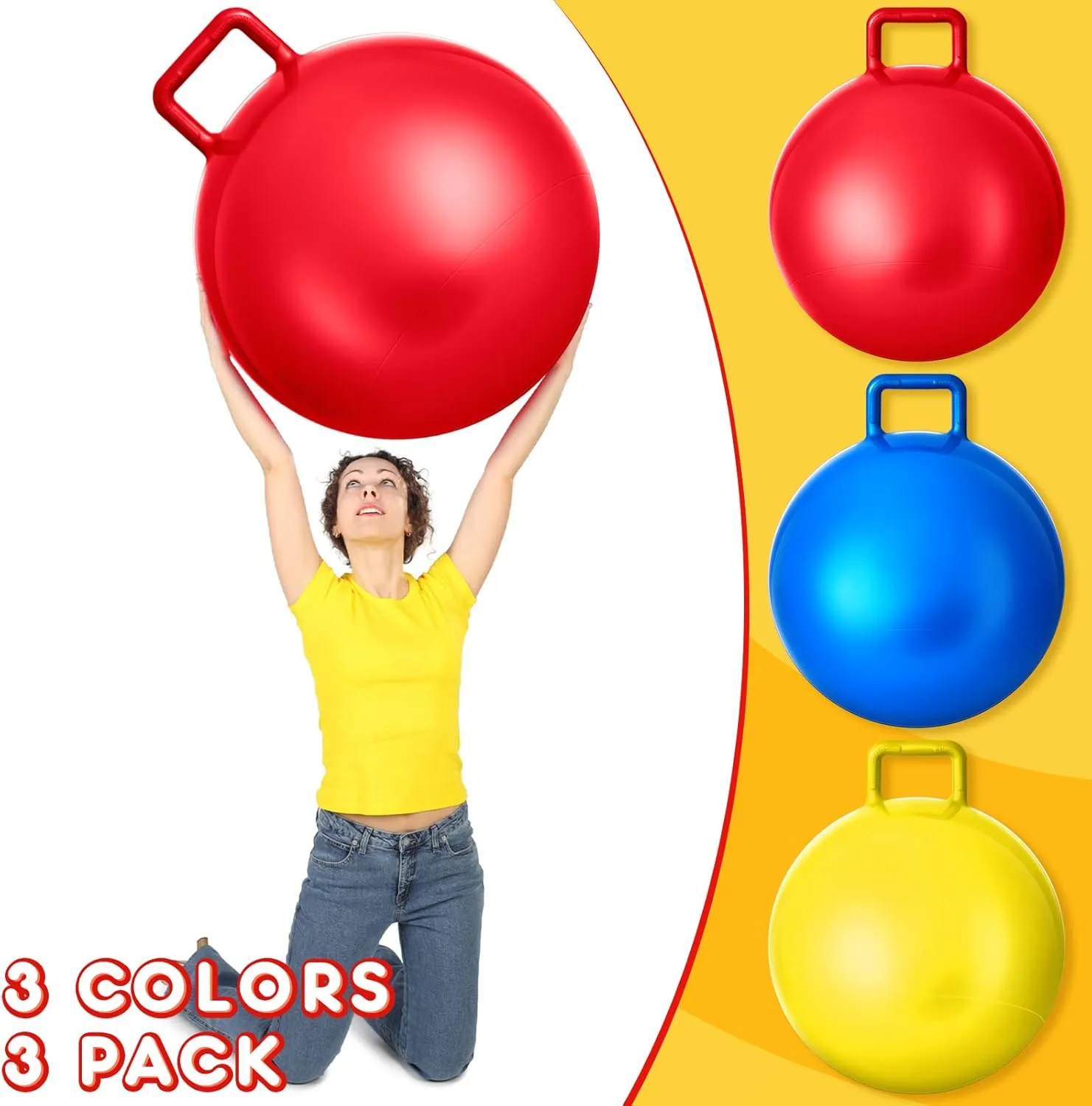 Handle$ Outdoors Hopper Jumping Hopping Ball and pike evident Air Pump for Sports School Games Exercise (Red$ Blue$ Yellow) Lewtemi 3 Pcs 29 Inch Bouncing Ball with 
