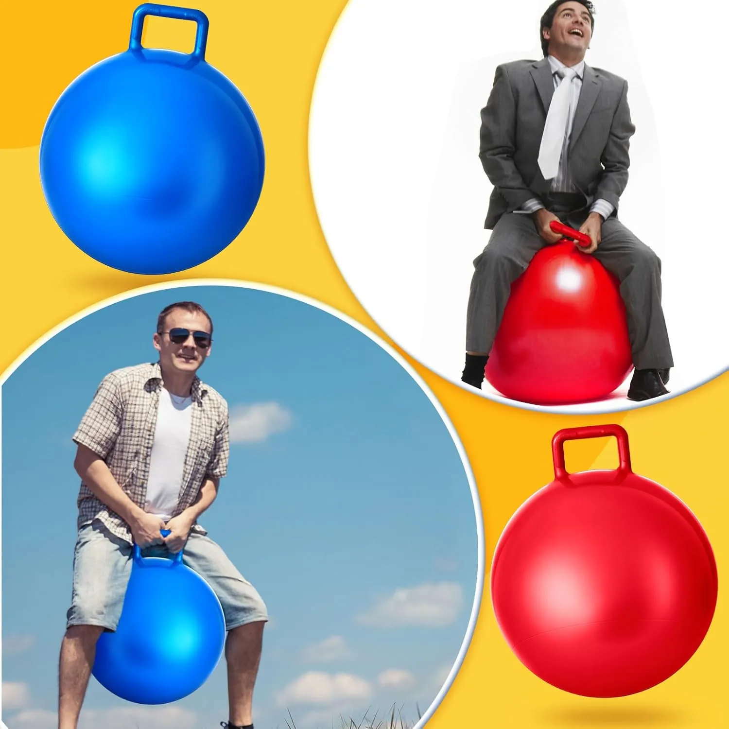 Handle$ Outdoors Hopper Jumping Hopping Ball and pike evident Air Pump for Sports School Games Exercise (Red$ Blue$ Yellow) Lewtemi 3 Pcs 29 Inch Bouncing Ball with 