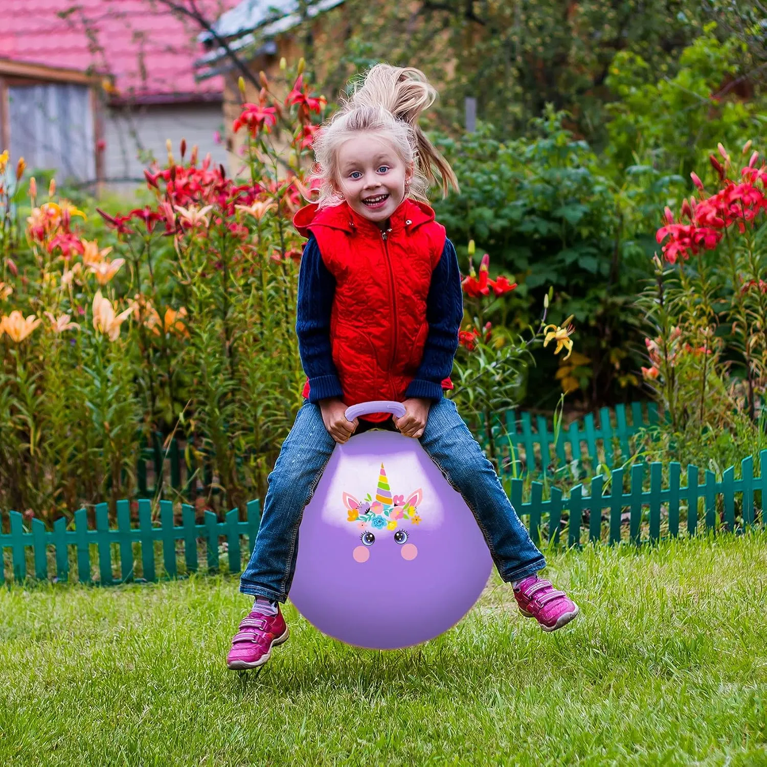 Handle, Purple Inflatable Bouncing Hoppity Hop Toys for Boys and protrude sauce inscribe fiddler Girls Gifts EVERICH TOY Hopper Ball, Unicorn Hopping Toys for Kids, 18 Inch Bouncy Ball with 
