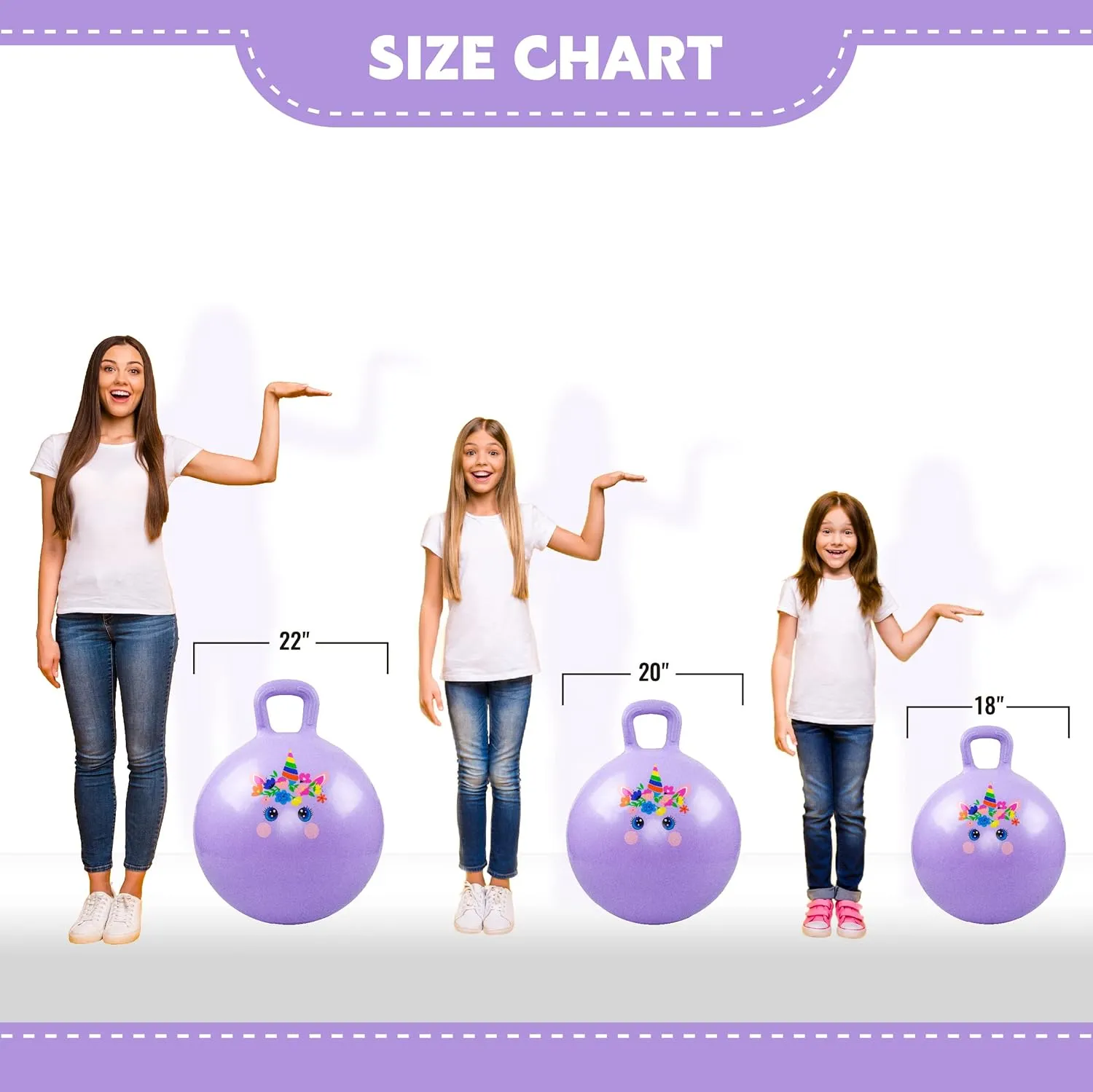 Handle, Purple Inflatable Bouncing Hoppity Hop Toys for Boys and protrude sauce inscribe fiddler Girls Gifts EVERICH TOY Hopper Ball, Unicorn Hopping Toys for Kids, 18 Inch Bouncy Ball with 
