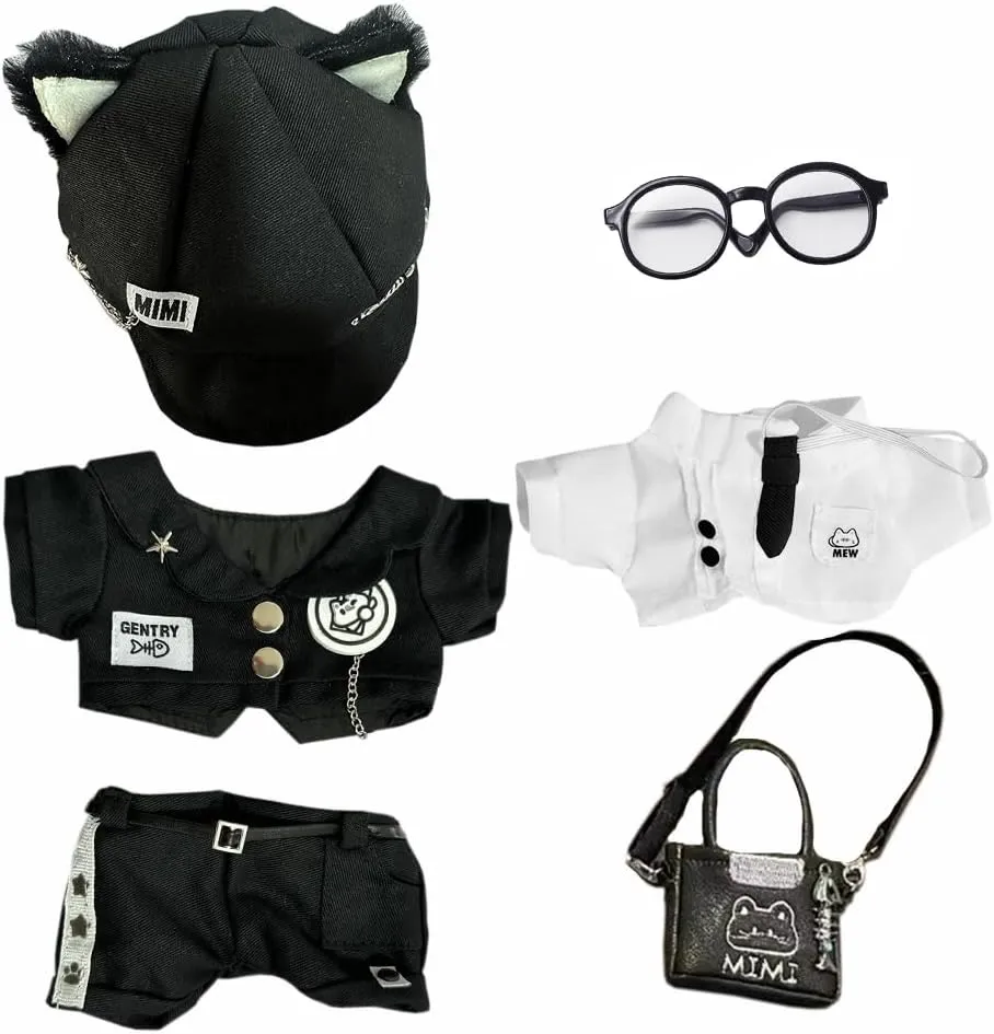 Hat Coat Shirt Pants Backpack Glasses curriculum intersection wall swiftly Black Cat Set 8in Doll Accessories Dress Up niannyyhouse 20cm Plush Doll Clothes 