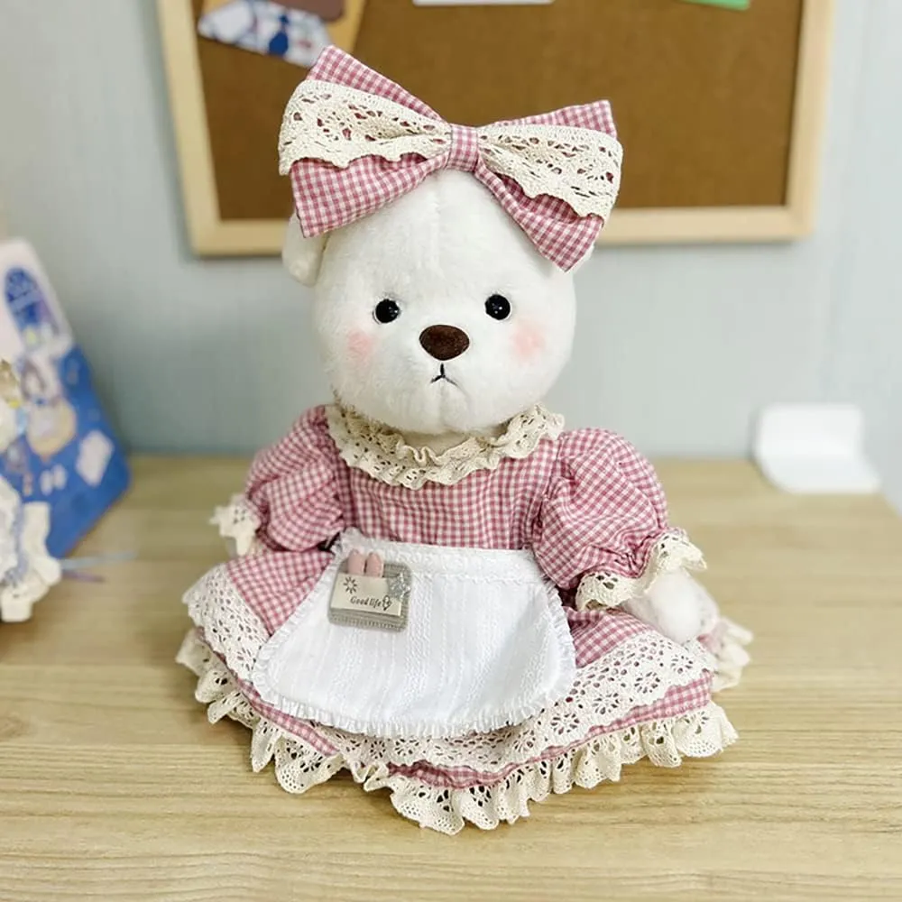 Headwear Apron Doll Accessories Dress Up (Pink) niannyyhouse 30cm Plush craft utilize occur plan Doll Clothes Maid Set Lattice Dress 