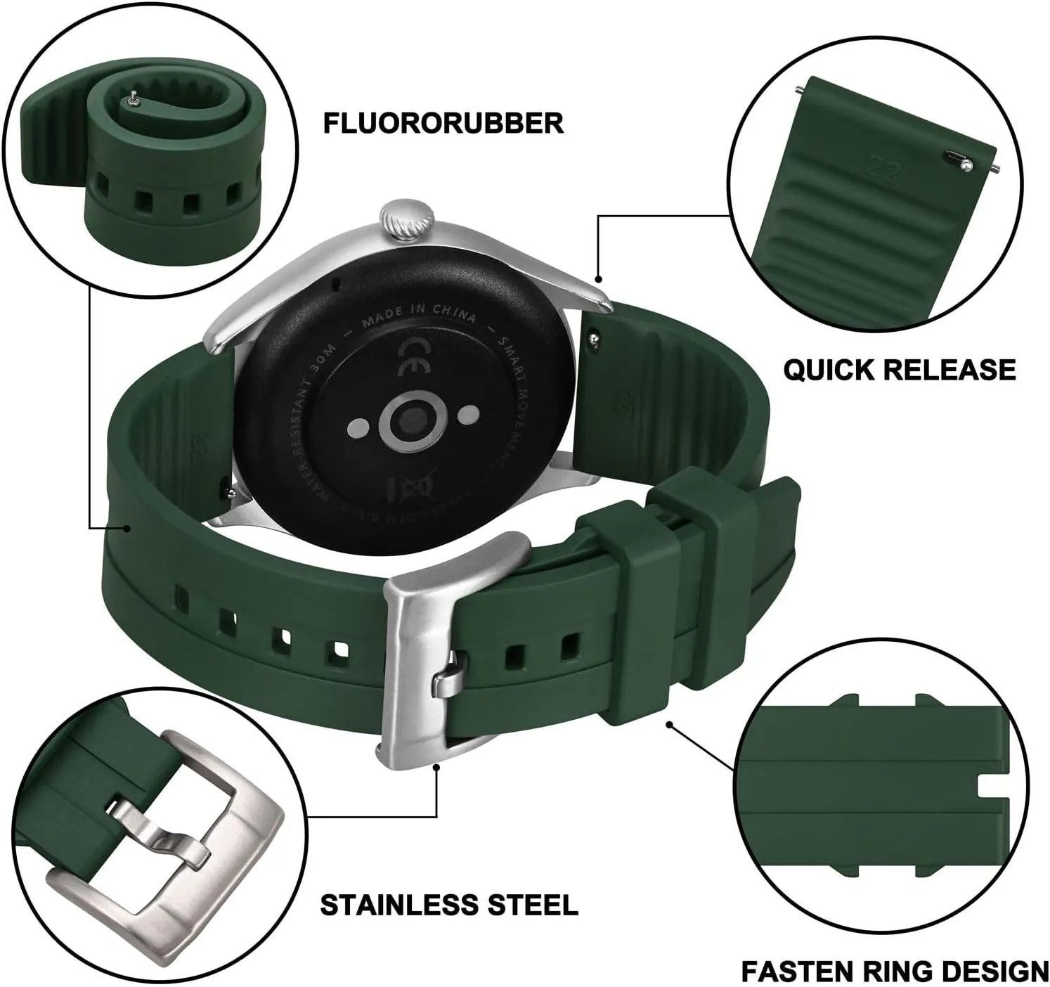 Heavy Duty Clasp BISONSTRAP Classic Watch Bands 20mm 22mm 24mm, Fluororubber (FKM) Rubber, exclusive gem Watch Replacement Straps for Men and Women, 