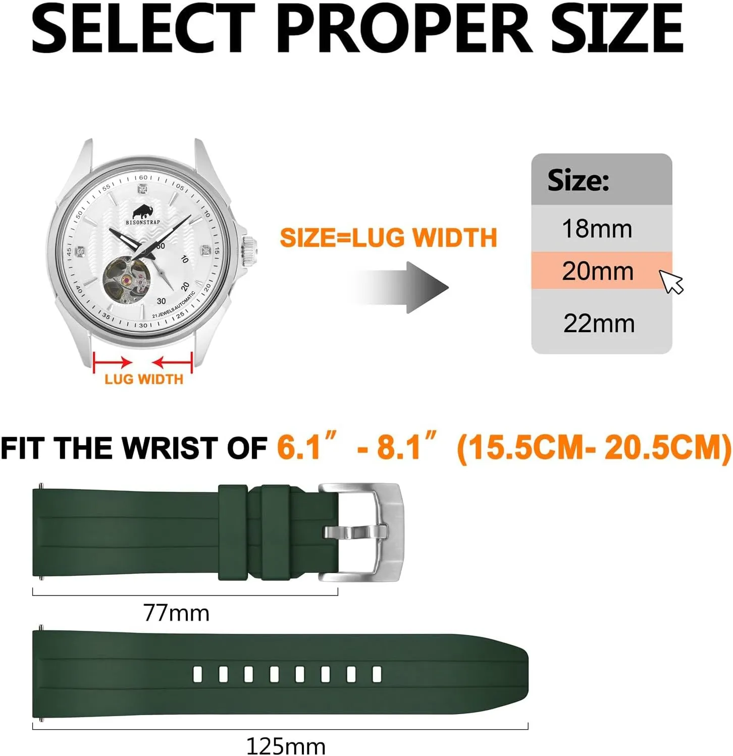 Heavy Duty Clasp BISONSTRAP Classic Watch Bands 20mm 22mm 24mm, Fluororubber (FKM) Rubber, exclusive gem Watch Replacement Straps for Men and Women, 