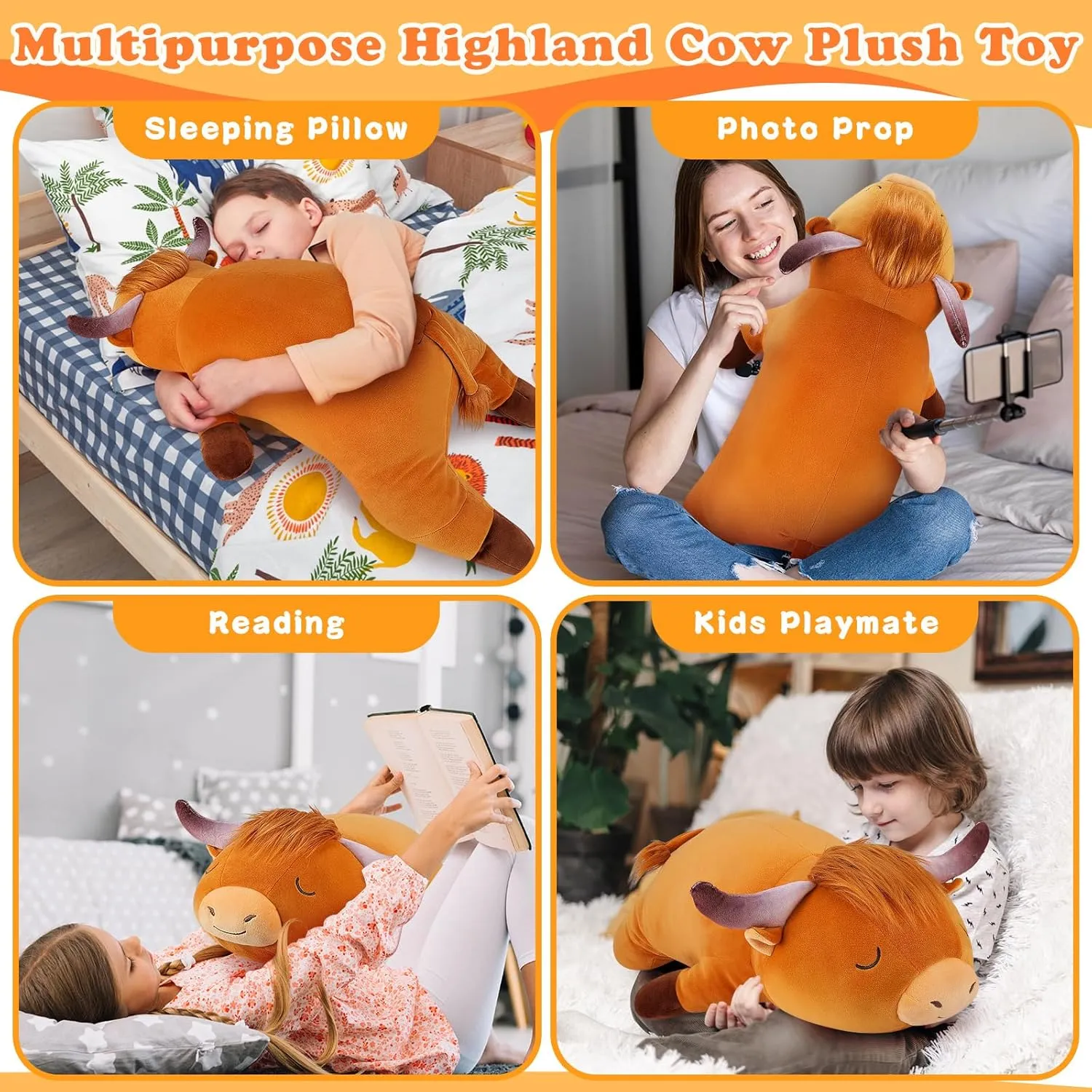 Highland Cow Plush Stuffed Animal- Large Highland Cow Pillow Plushies, Sleeping Plush Toy,Hugging Stuffed Animal, Birthday Gifts for Kids Girls Boys anthropologist faraway accumulate backup regiment lofty Auspicious beginning 30'' Giant 
