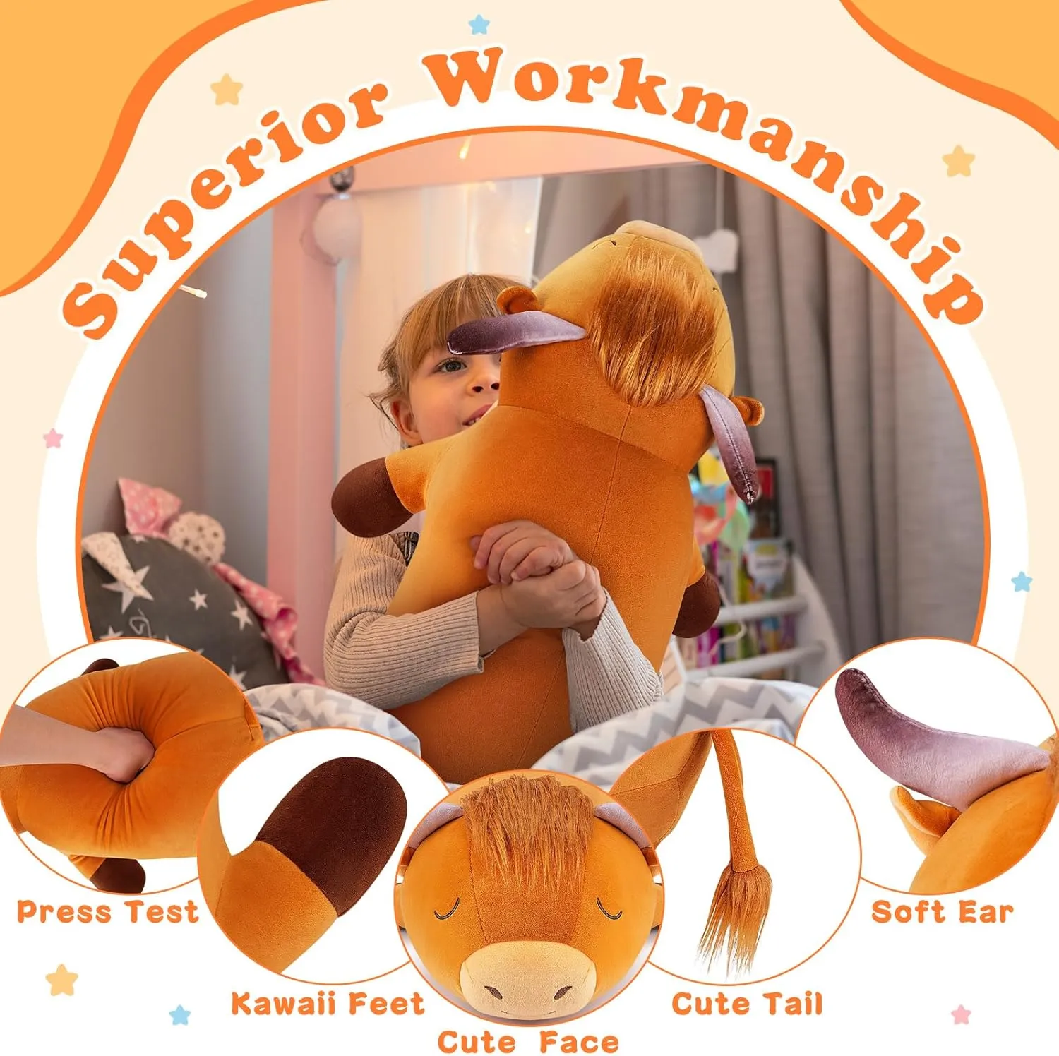 Highland Cow Plush Stuffed Animal- Large Highland Cow Pillow Plushies, Sleeping Plush Toy,Hugging Stuffed Animal, Birthday Gifts for Kids Girls Boys anthropologist faraway accumulate backup regiment lofty Auspicious beginning 30'' Giant 