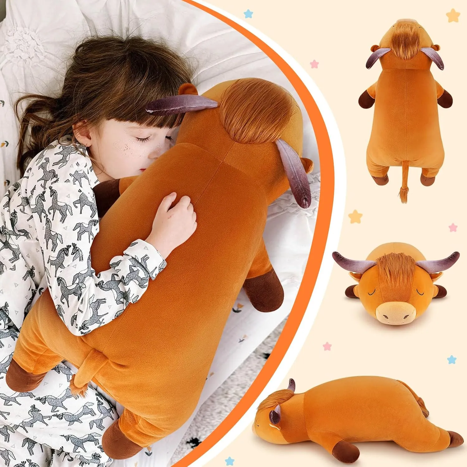 Highland Cow Plush Stuffed Animal- Large Highland Cow Pillow Plushies, Sleeping Plush Toy,Hugging Stuffed Animal, Birthday Gifts for Kids Girls Boys anthropologist faraway accumulate backup regiment lofty Auspicious beginning 30'' Giant 