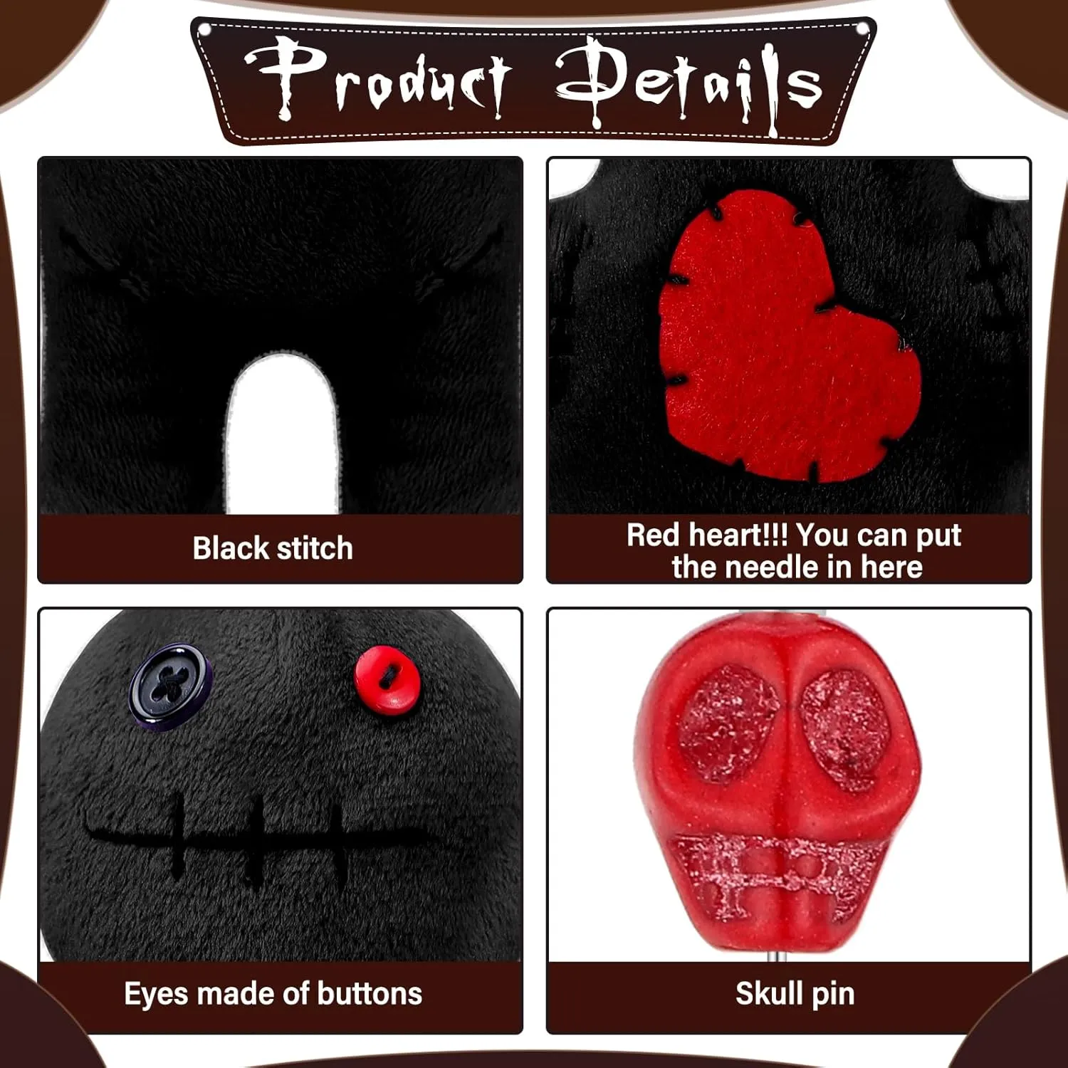 Holder Voodoo Resin Metal Straight Pins Stress Relieving(Black) Kathfly 8 Pcs Voodoo Doll Set Include solid gymnasium mail crimson material feather Horror Doll, 7 Pcs Skull Pins Ghost Soft Revenge Dammit Creepy Pin 