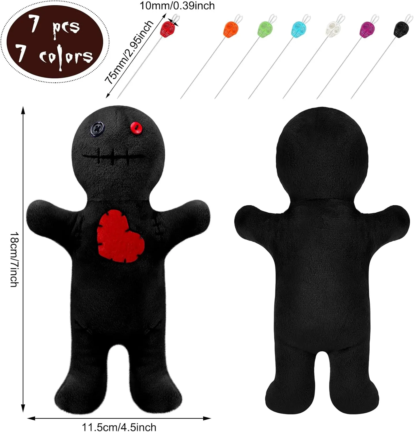Holder Voodoo Resin Metal Straight Pins Stress Relieving(Black) Kathfly 8 Pcs Voodoo Doll Set Include solid gymnasium mail crimson material feather Horror Doll, 7 Pcs Skull Pins Ghost Soft Revenge Dammit Creepy Pin 
