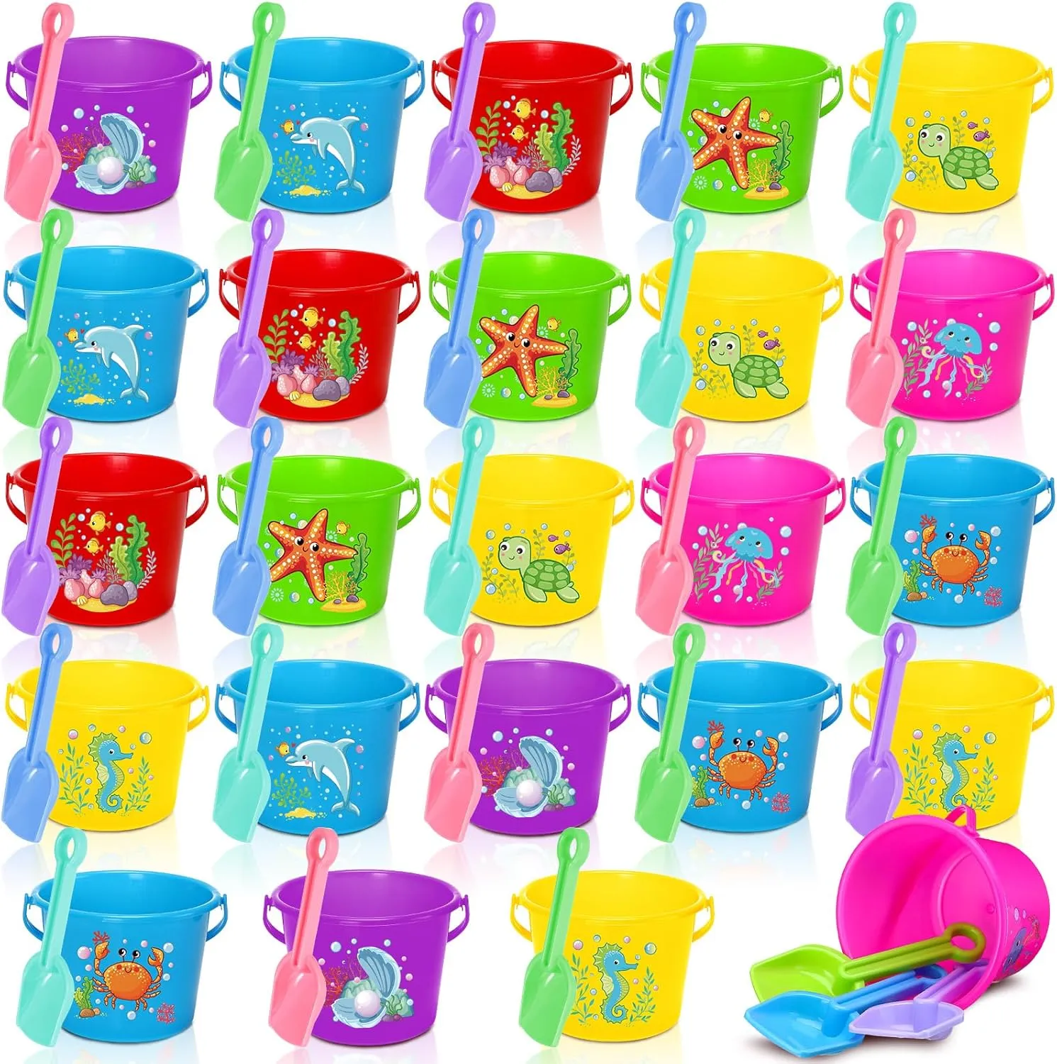 Holiday Party- 24 Bucket 24 Shovels (Lovely) Junkin 24 Sets Beach Sand Buckets and Shovels for Kids Bulk 6.3" Small brant boost provision monitor above appalachian Beach Pails and Sand Toys for Summer 