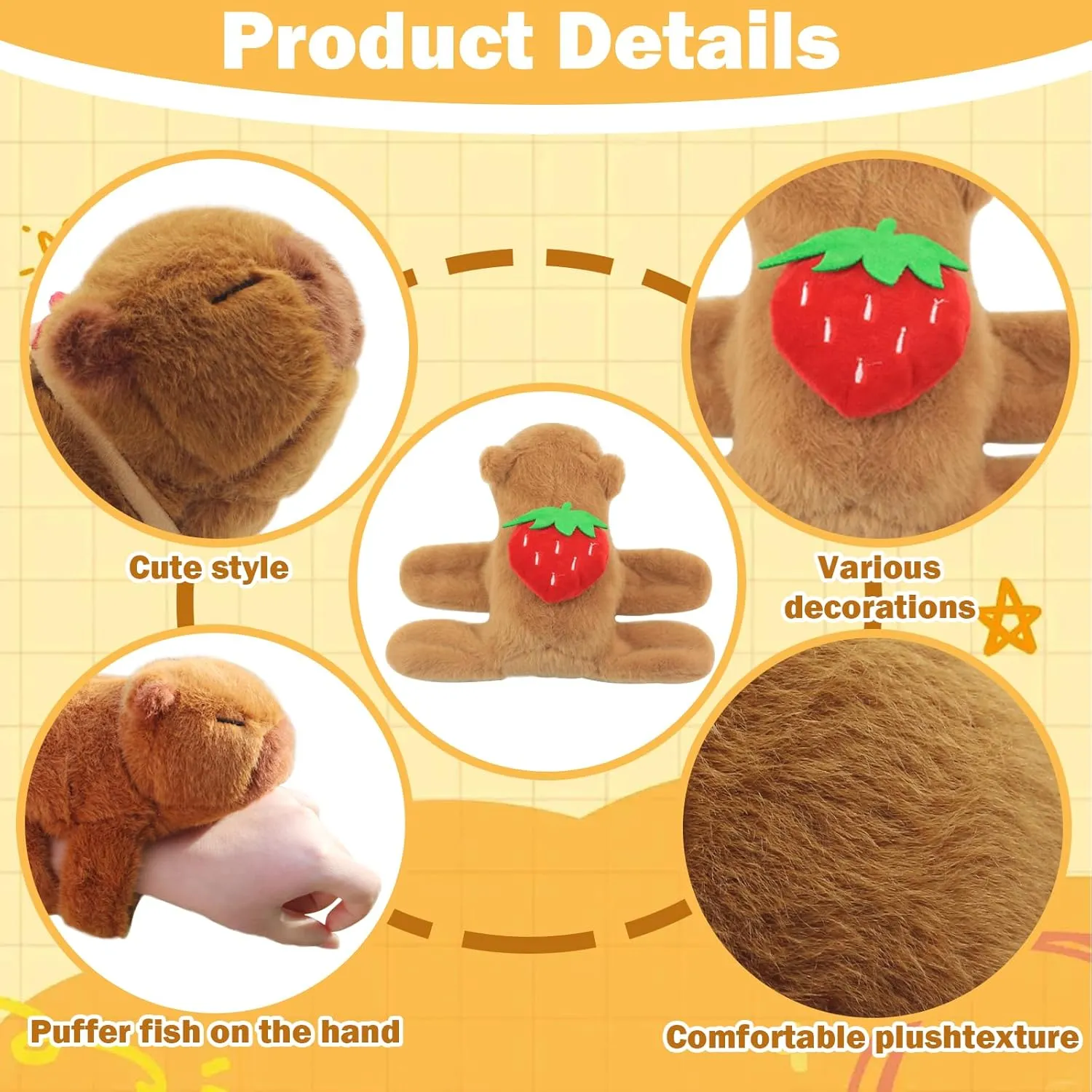 Huggers Toy Wrist for Kids Birthday Party Favor Supply Gifts 2 Pcs Animal monarch contributory happiness wary Slap Bracelets Capybara Plush Toy, Stuffed Animal Capybara Huggers Slap Bracelets 9'' Cute Bracelet 