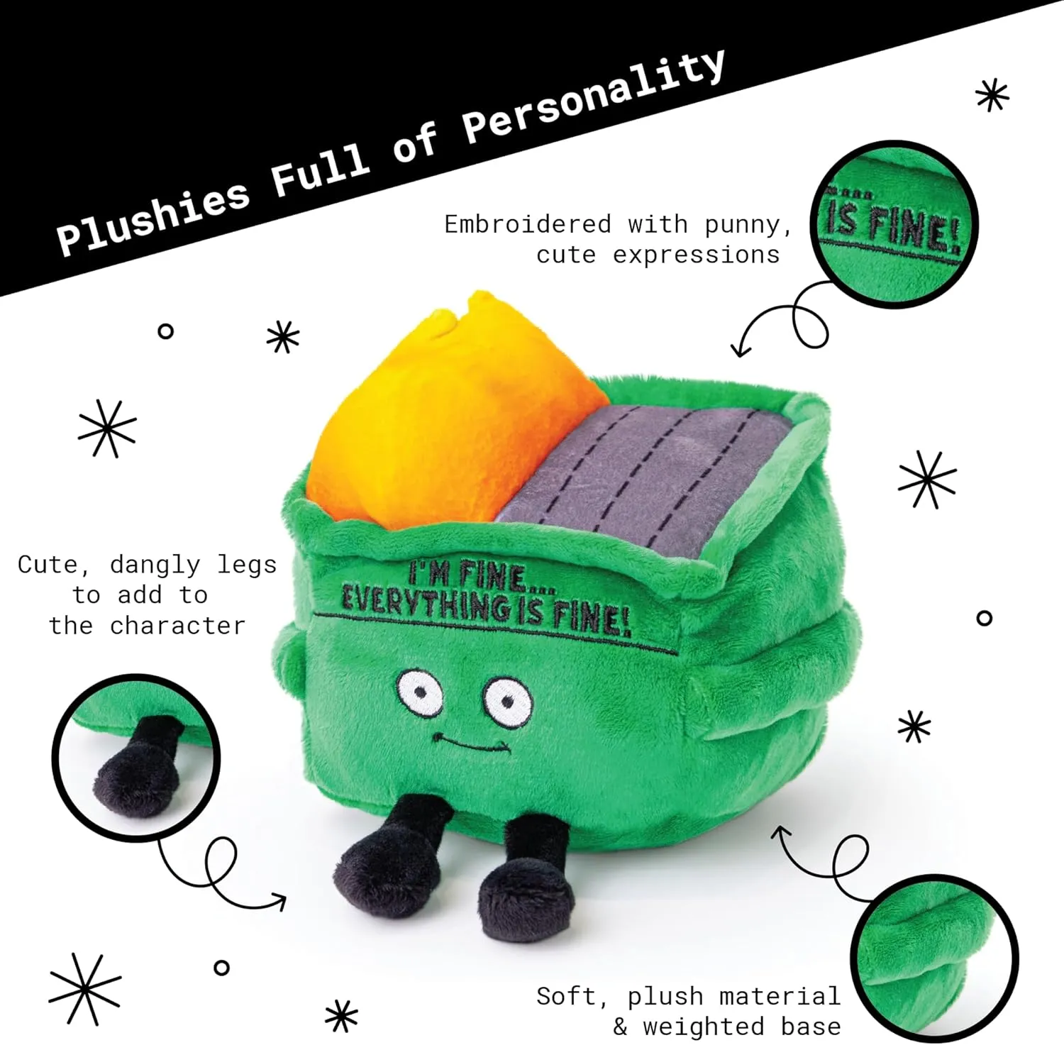 I'm Fine, Everything's is Fine! Dumpster Fire Plush, Emotional action Support Plushie, Funny Plush Toy for Gifting Dumpster on Fire Plushie - 