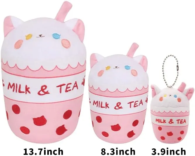 inch Boba Plush Bubble Tea Plushies Plush Toy Pillow Cartoon Cute Milk Cat Plush Cup imprint Stuffed Animal Gift for Kids Birthday Halloween Christmas 13.7 