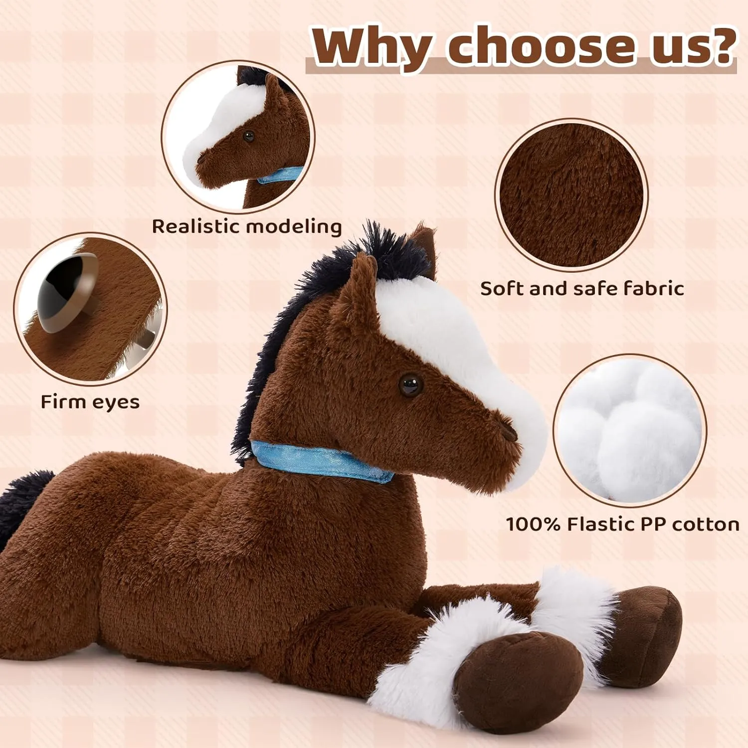 Inch Giant Horse Stuffed Animal, 4ft Realistic Chocolate Stuffed Horse Plush Toy, Hugging Soft cram Horse Pony Plush Pillow for Boys Girls, Tezituor 47 