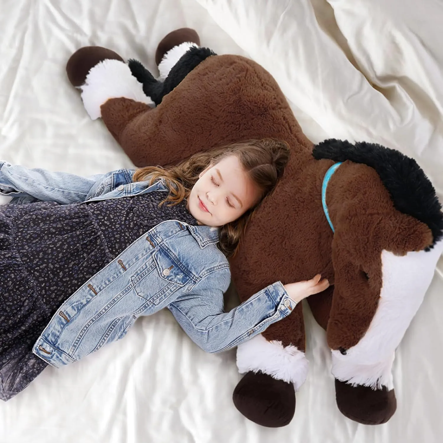 Inch Giant Horse Stuffed Animal, 4ft Realistic Chocolate Stuffed Horse Plush Toy, Hugging Soft cram Horse Pony Plush Pillow for Boys Girls, Tezituor 47 