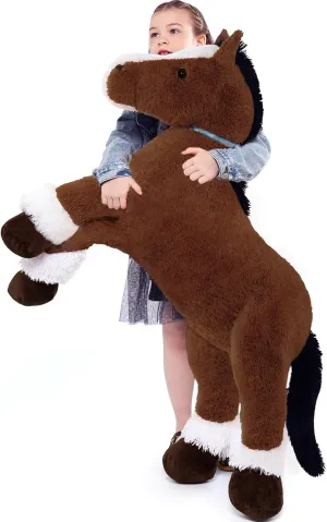 Inch Giant Horse Stuffed Animal, 4ft Realistic Chocolate Stuffed Horse Plush Toy, Hugging Soft cram Horse Pony Plush Pillow for Boys Girls, Tezituor 47 