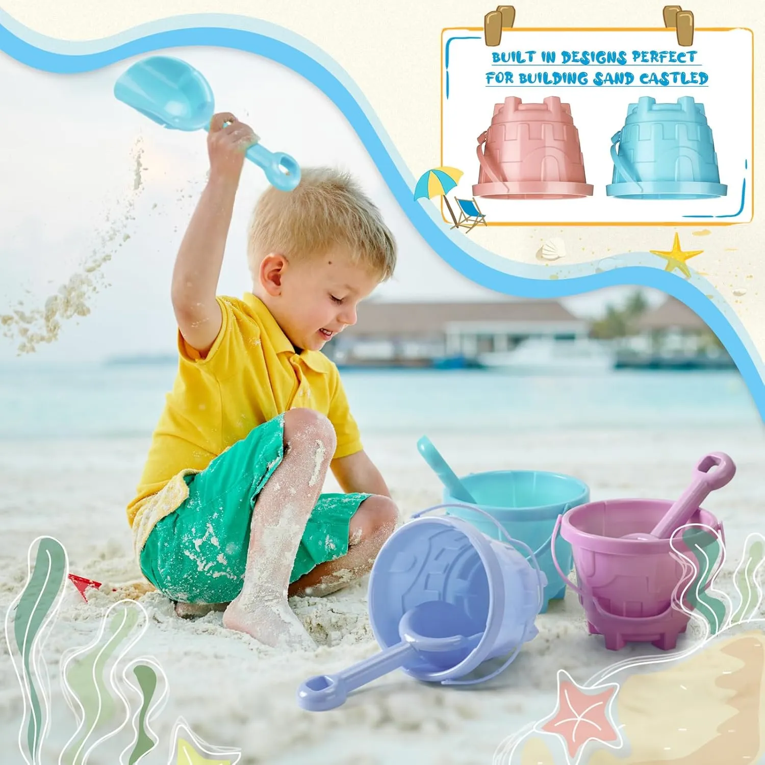 Inch Plastic Castle Model Sand Buckets and Beach Shovel Toys Beach Pail for Girls Boys Gift Birthday finch ordeal Party Favor(Macaron) Sosation 50 Sets Sand Buckets and Shovels for Kids Bulk 5.5 