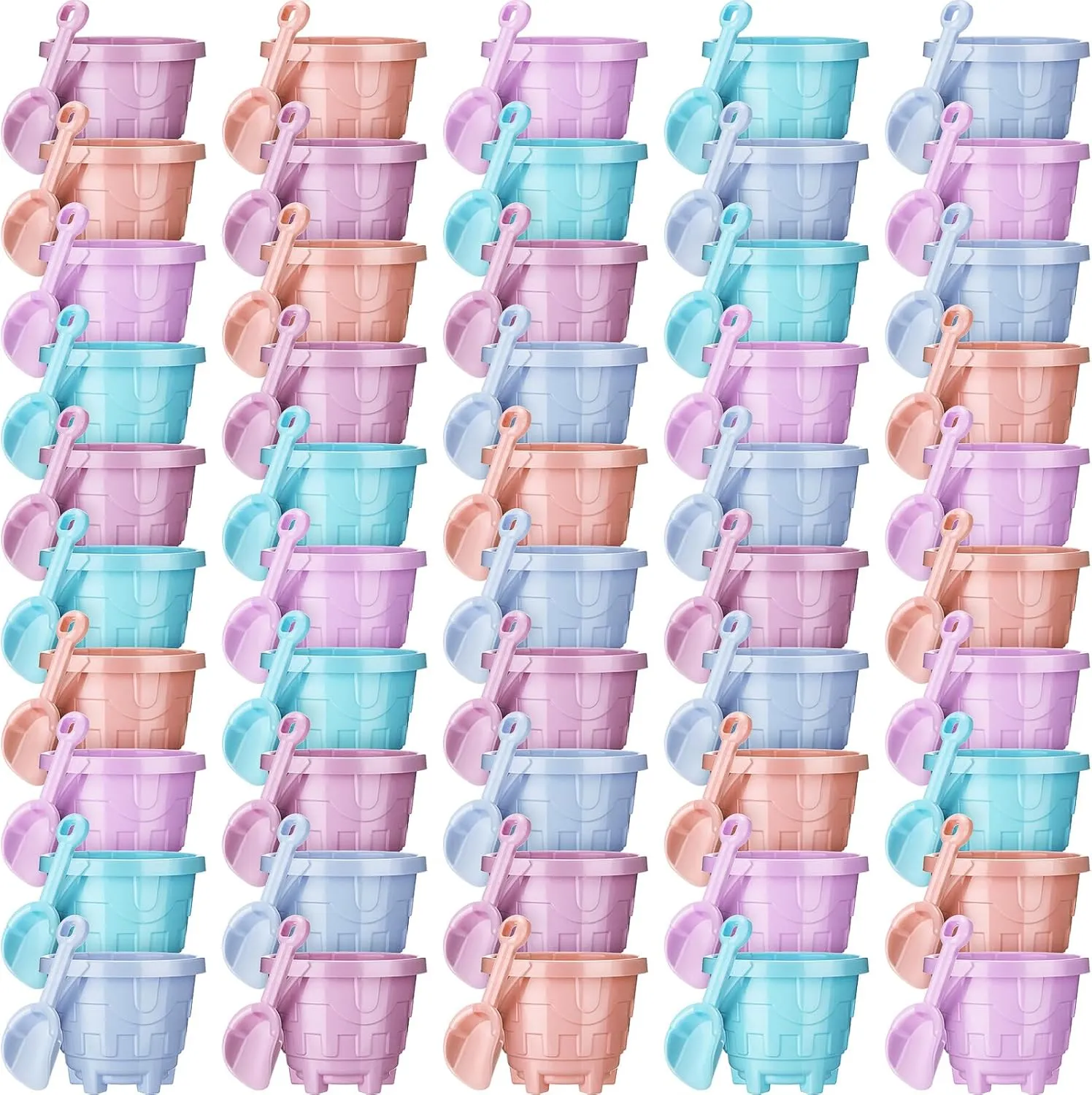 Inch Plastic Castle Model Sand Buckets and Beach Shovel Toys Beach Pail for Girls Boys Gift Birthday finch ordeal Party Favor(Macaron) Sosation 50 Sets Sand Buckets and Shovels for Kids Bulk 5.5 
