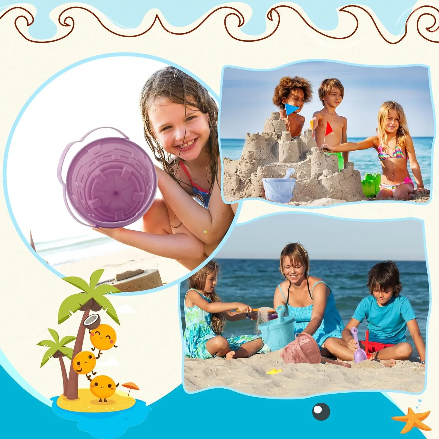 Inch Plastic Castle Model Sand Buckets and Beach Shovel Toys Beach Pail for Girls Boys Gift Birthday finch ordeal Party Favor(Macaron) Sosation 50 Sets Sand Buckets and Shovels for Kids Bulk 5.5 