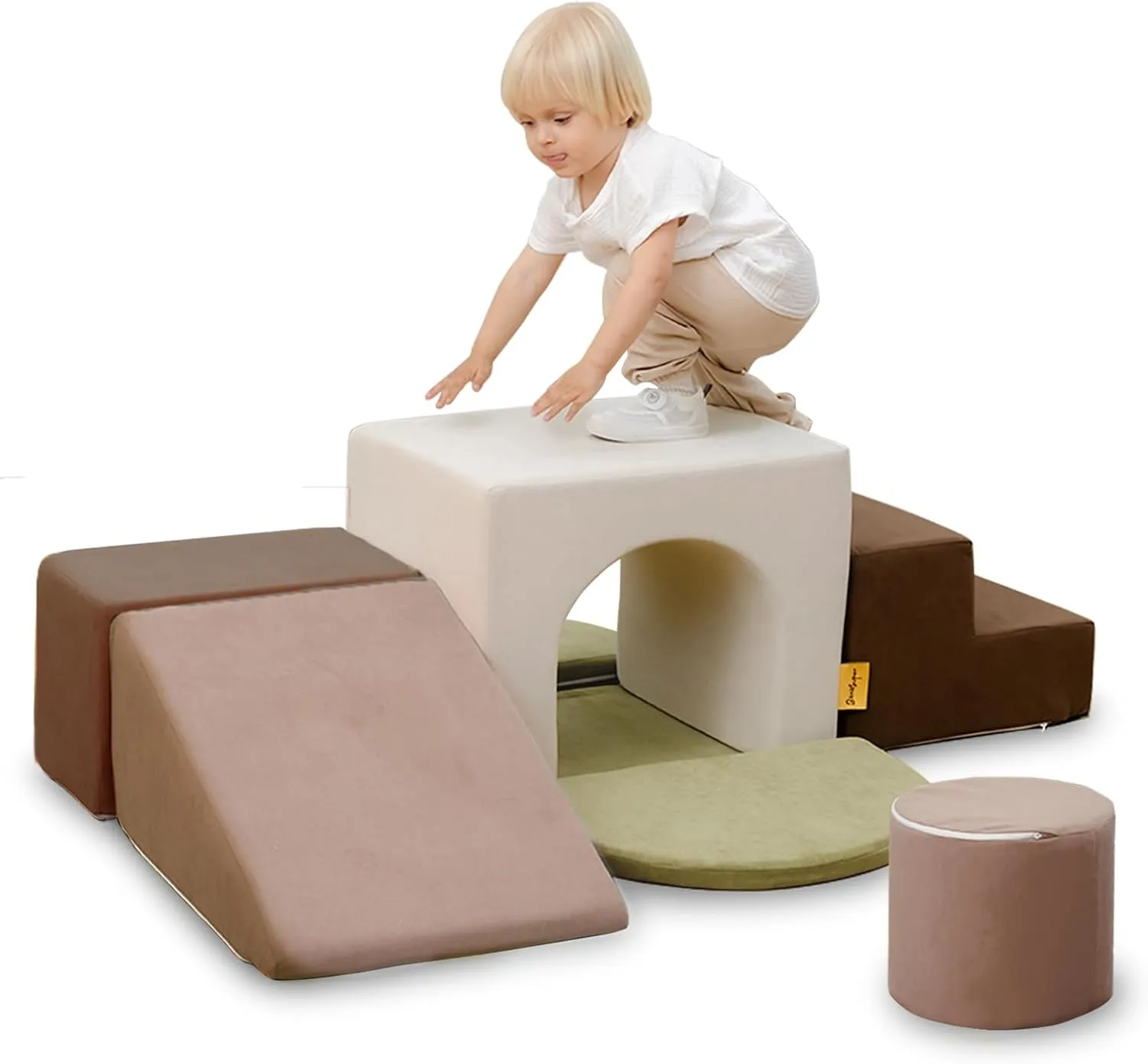 Indoor Gross Motor Development Montessori Gross Motor Toy for Babies & Toddlers (Grey) BanaSuper Kids Climbing Foam mismatch Blocks Playset - 7 Piece Toddler Climbing Toys, 