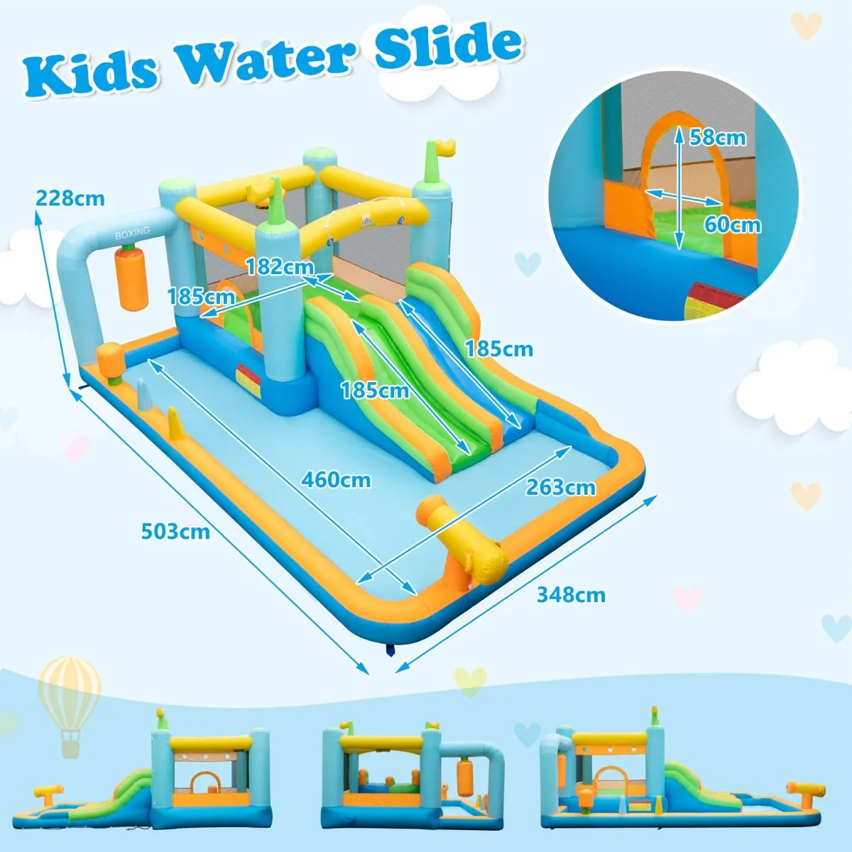 Inflatable Bounce House with Dual Slides for Kids Aged 3-10 Years (with Blower)