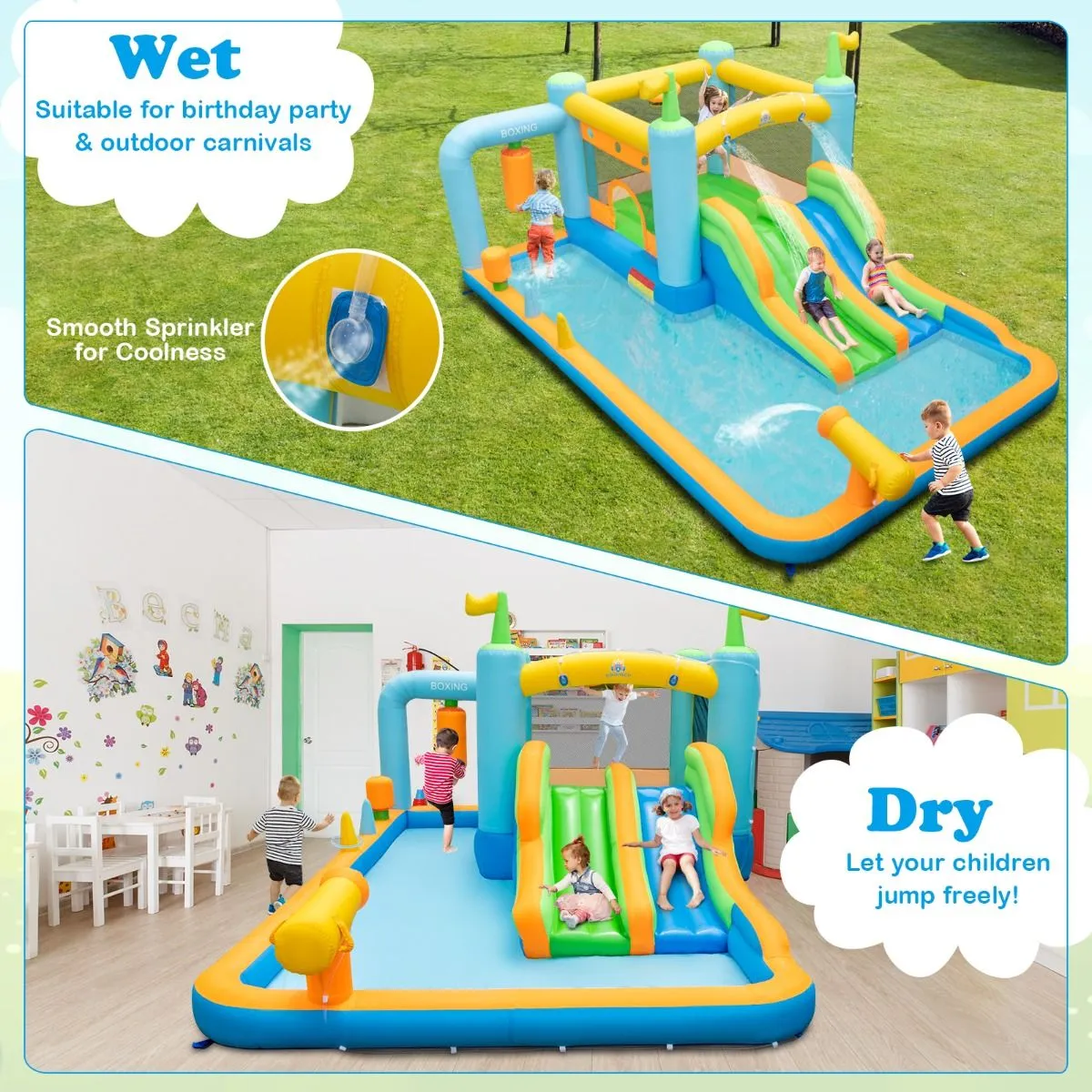 Inflatable Bounce House with Dual Slides for Kids Aged 3-10 Years (with Blower)