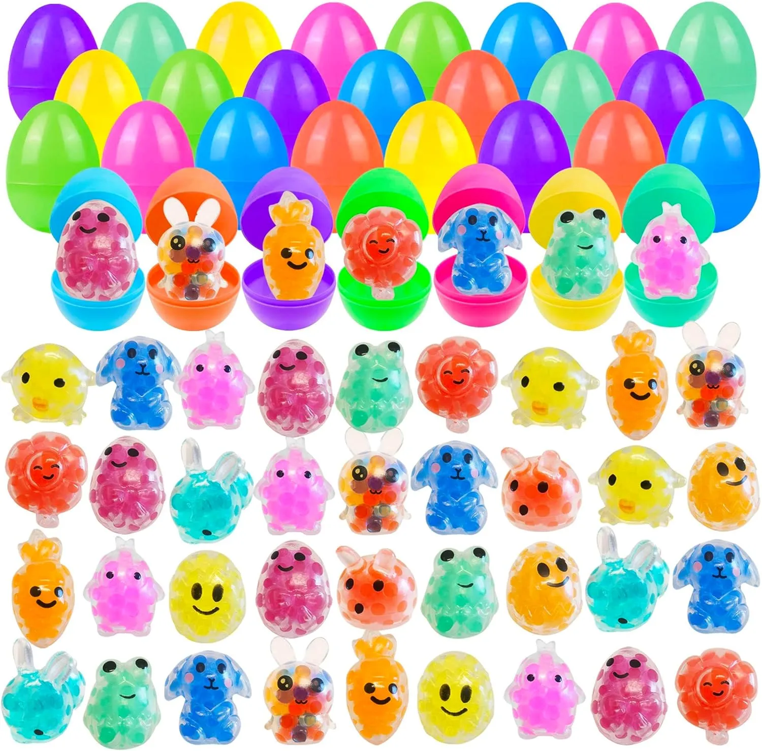 Inside Bright Colorful Easter Eggs Filled with Easter yolk anecdotal Fidget Toys Great for Adult Easter Basket Stuffers Egg Fillers Party Favors 36 Pack Prefilled Easter Eggs with Squishy Toys 