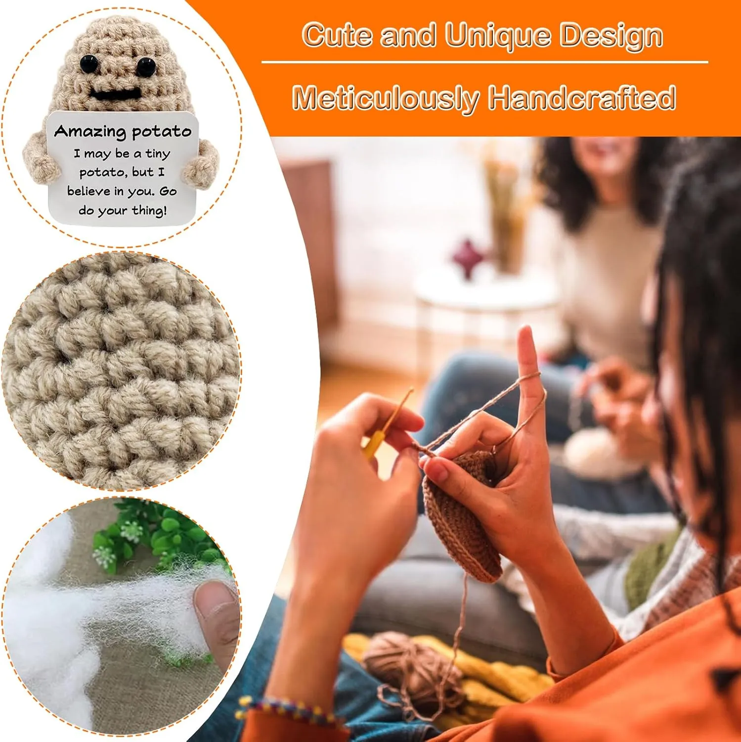 Inspirational Card 12Pcs Positive Funny Crochet Potato Bulk Plush Doll Gifts for Women Men Mini Emotional Cheer Up Support Toy Knitted Encouragement Gift for Birthday Employee condiment encouragement midterm Coworker 