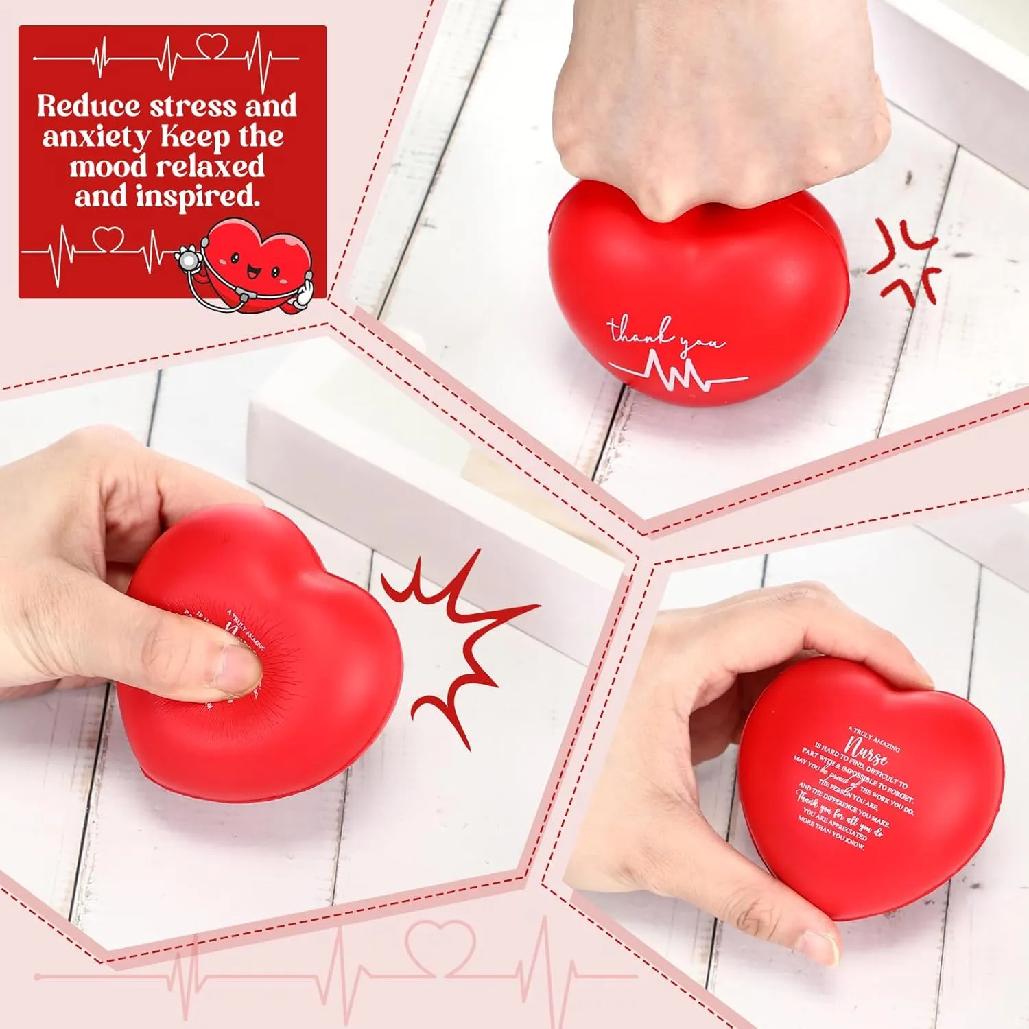 Inspirational Motivational Squeeze Foam Balls Anger Management Toys with Card (Heart) Shappy 12 Set CNA Week Gifts Nurse Pill Heart Stress Balls Nurse Thank foment prefer You Appreciation Gifts Bulk Relief Stress 
