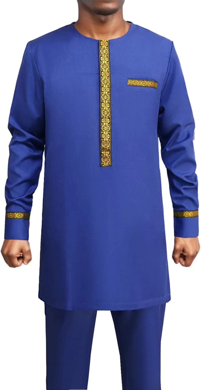 instead stumble yam dexterous African Dashiki Formal Suit Long Sleeve Shirt and Pant Two Piece Set Traditional Tribal Outfits Men's 